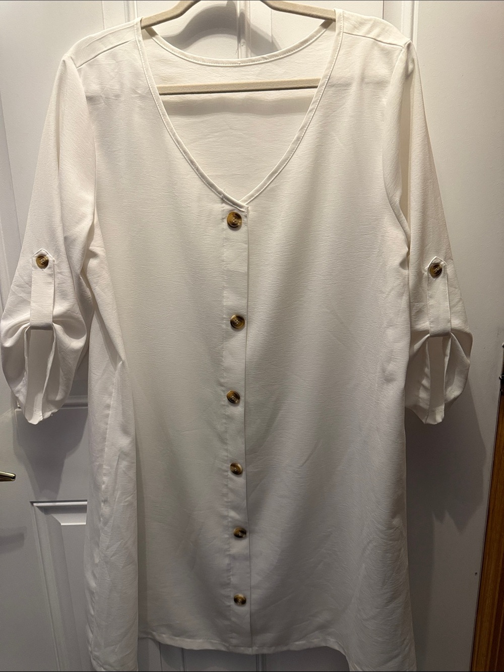 Women’s Cream Midi Button-Front Dress